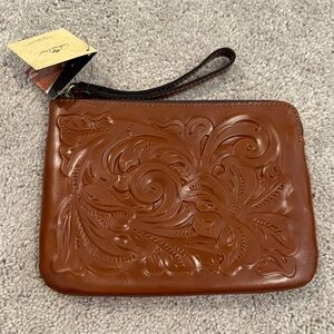 Patricia Nash Embossed Brown Leather Wristlet